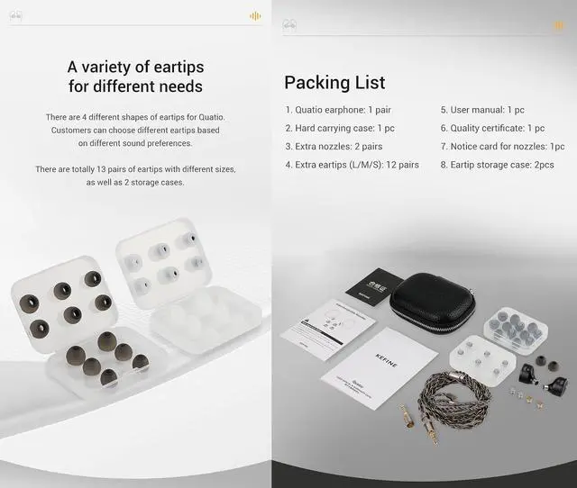 Alt view image 7 of 7 - KEFINE Quatio 2DD+2BA Hybrid Driver in-Ear Monitors, 10mm DLC Diaphragm Hi-Fi Earphones with 3 Tuning Nozzles, 392-Core Silver-Plated Cable with 3.5mm and 4.4mm Modular Plugs