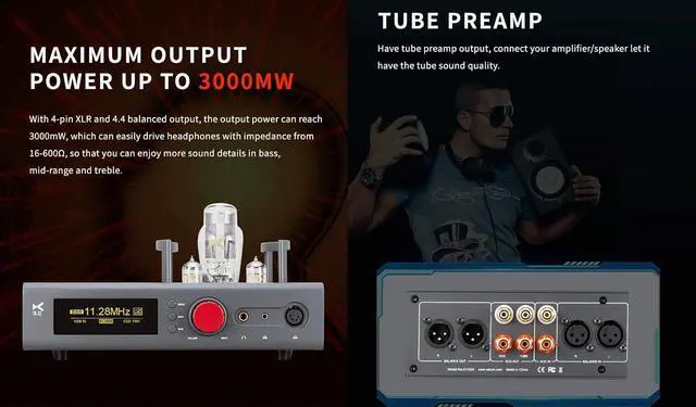Alt view image 4 of 7 - TA-32 DAC Tube Balanced Headphone Amplifier Tube Preamp - Power UP to 3000mW, 16-600, BT/USB/AES/Opt/Coax in