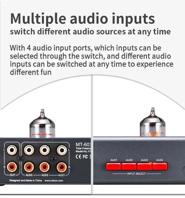 Alt view image 4 of 7 - MT-603 Tube Preamp - 12AU7 Tube Pre-Amplifier with 4 Audio Inputs one Audio Output