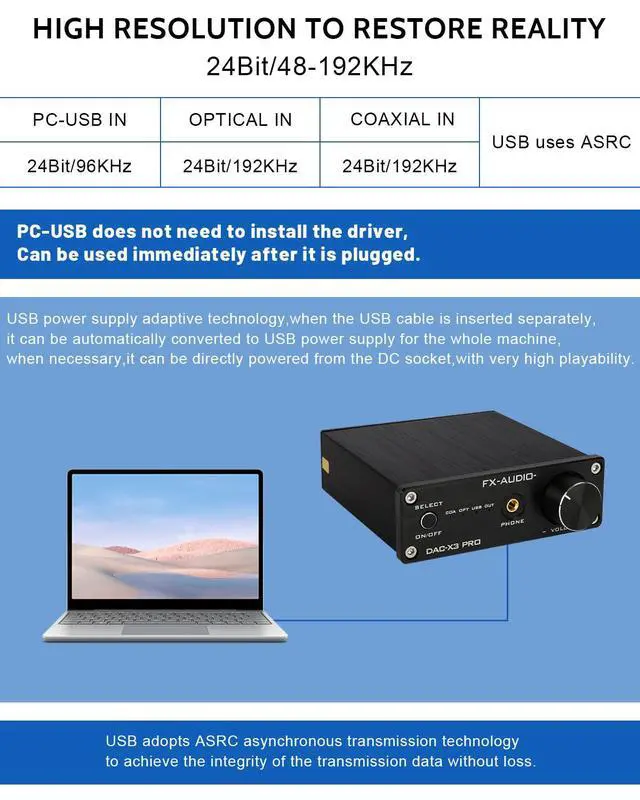Alt view image 5 of 7 - FX-Audio DAC-X3PRO USB DAC ESS9023 Headphone Amplifier CS8416 Support ASRC Transmission HiFi Portable Decoder Headphone Amp