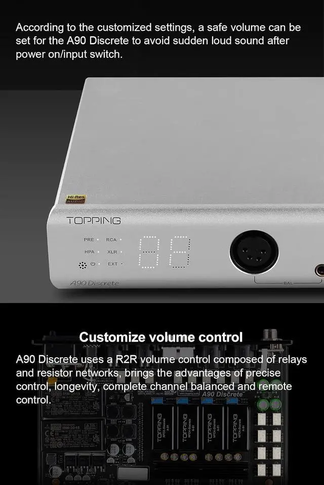 Alt view image 7 of 7 - A90 Discrete NFCA Headphone Amplifier Preamplifier 6.35mm/4.4mm Balanced/4-Pin-XLR Headphone Output R2R Relay Volume Control (Silver)