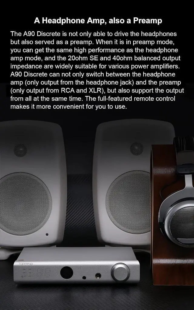 Alt view image 6 of 7 - A90 Discrete NFCA Headphone Amplifier Preamplifier 6.35mm/4.4mm Balanced/4-Pin-XLR Headphone Output R2R Relay Volume Control (Silver)