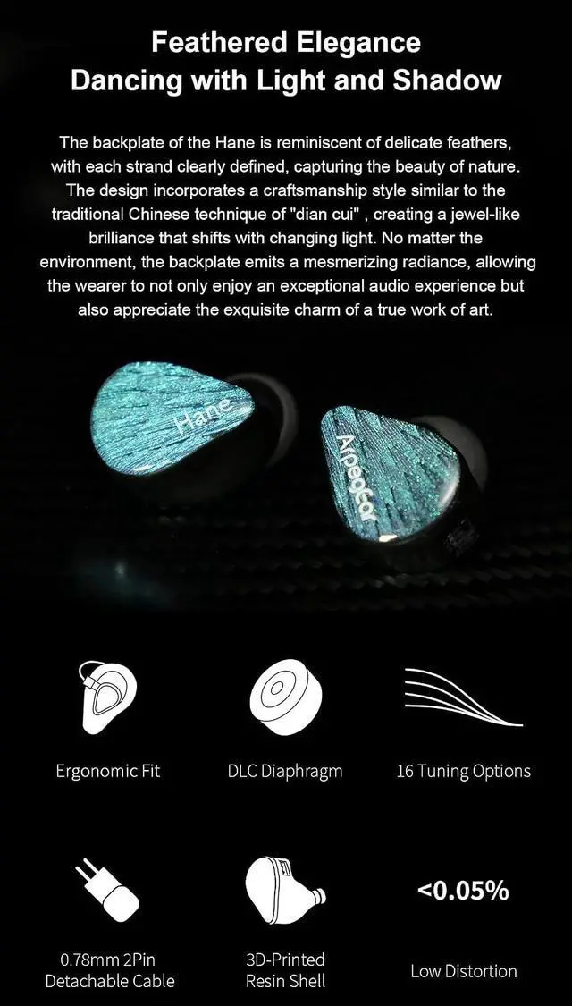 Alt view image 2 of 7 - Arpegear Hane in-Ear Monitor 10mm DLC Dynamic Driver IEM Earphones with 4 Position Dip Switch and 0.78 2Pin Detachable Cable