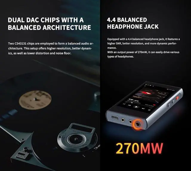 Alt view image 5 of 7 - X5 MP3 Player HiFi Portable Music Player with Bluetooth 4.2, Lossless DSD256 Player, Digital Audio Player Supports up to 1024GB