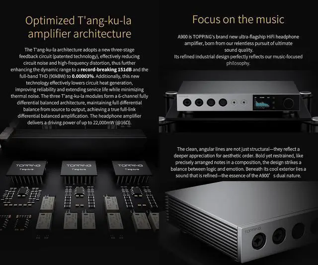 Alt view image 3 of 7 - A900 Ultra-Flagship Headphone Amplifier - 151dB DNR/SNR 22000mW×2@16 Max Output Power Independent Preamplifier