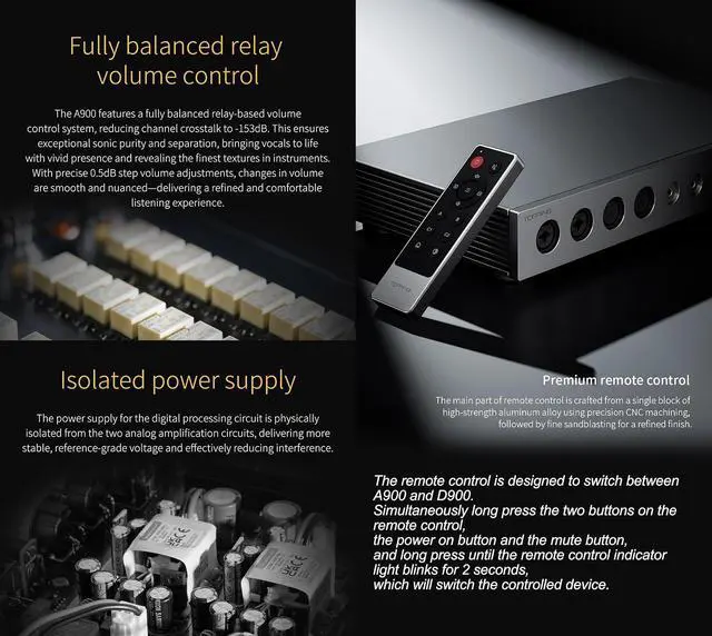 Alt view image 7 of 7 - A900 Ultra-Flagship Headphone Amplifier - 151dB DNR/SNR 22000mW×2@16 Max Output Power Independent Preamplifier