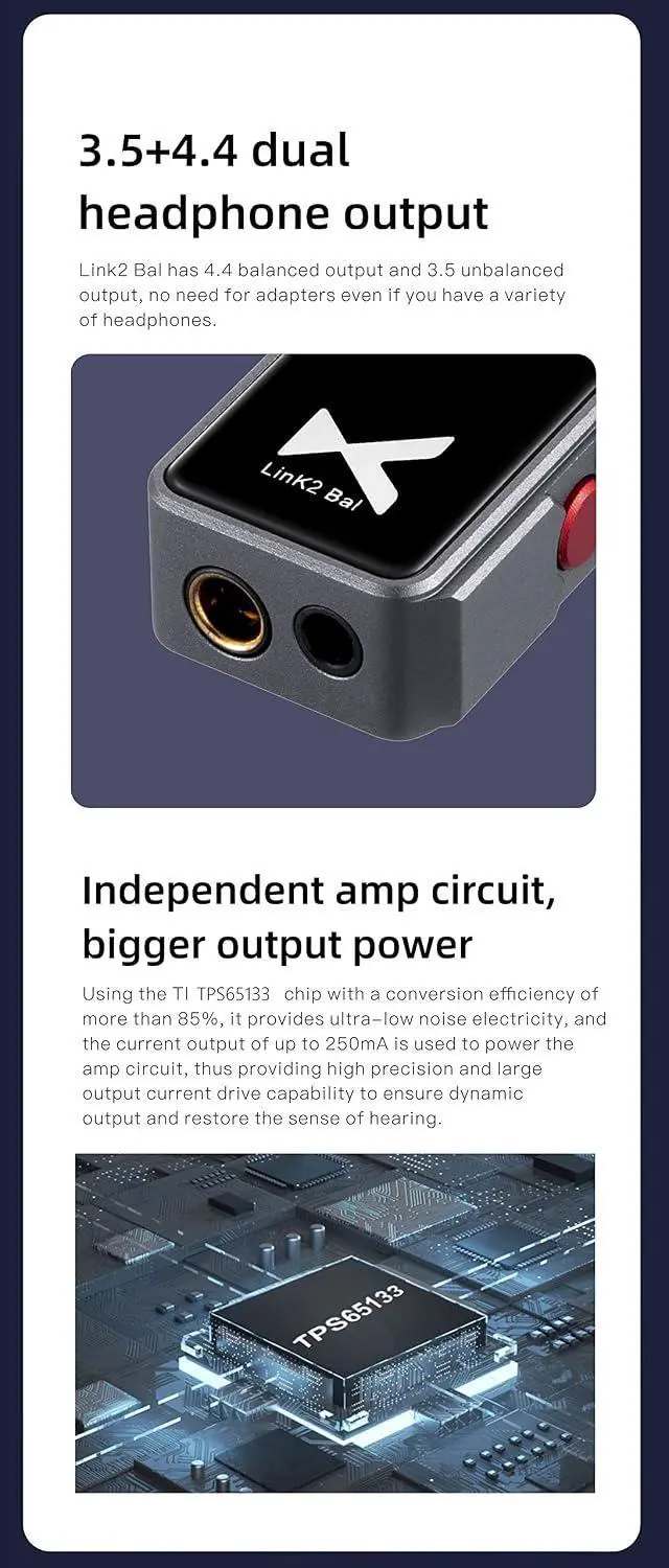 Alt view image 4 of 7 - Link2 Bal Max Portable Balanced DAC Headphone Amp - 4.4+3.5 Output 270mW Output Power Supports up to PCM 32bit/384kHz DSD256 UAC Mode 1.0/2.0