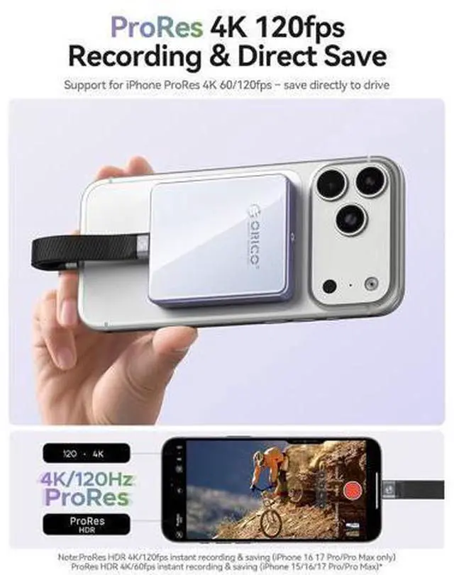 Alt view image 4 of 7 - 10Gbps Magnetic M.2 NVMe SSD Enclosure with PD100W Charging Port 4K ProRes Recording Max 2TB for iPhone 17/16/15 Pro/Pro Max/Plus Support SSD Size 2230/2242 B+M M-Key Diskless AP42P (Black)