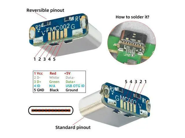 Alt view image 4 of 7 - 10pcs/lot DIY Solder Type-C Female Socket Connector Replace for Micro-USB 5Pin Female SMT Type DC 5V Power