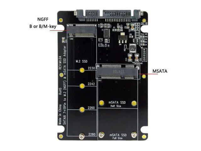 Alt view image 2 of 7 - 2 in 1 Combo M.2 NGFF B-Key & mSATA SSD to SATA 3.0 Adapter Converter Case Enclosure