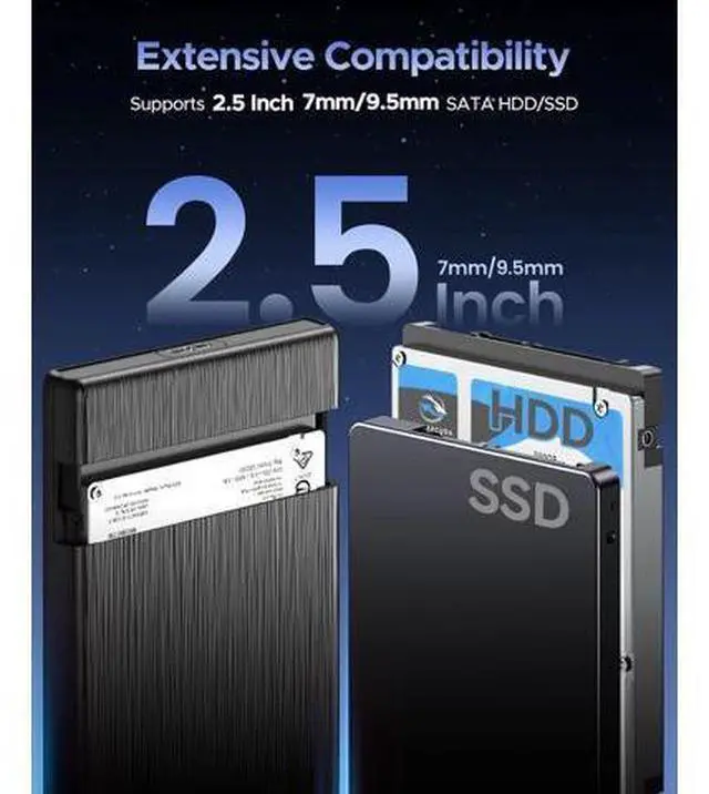 Alt view image 4 of 7 - 2.5 Hard Drive Enclosure for 2.5" SATA HDD/SSD 2189U3 and Hard Drive Case Storage Bag PHD-25-GY