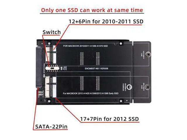 Alt view image 2 of 7 - 2.5inch SATA 22Pin to 2010 2011 2012 Mac Air Pro Retina SSD 12+6Pin 17+7Pin A1425 A1398 MC975 MC976 Case Enclosure
