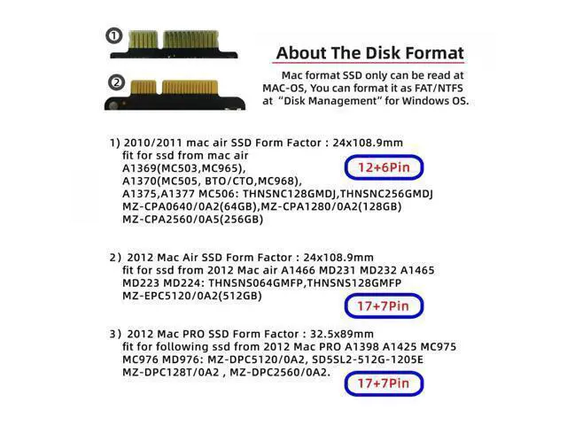 Alt view image 6 of 7 - 2.5inch SATA 22Pin to 2010 2011 2012 Mac Air Pro Retina SSD 12+6Pin 17+7Pin A1425 A1398 MC975 MC976 Case Enclosure