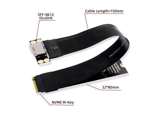 Alt view image 3 of 7 - 2280 NGFF PCI-E4.0 M.2 M-Key to Oculink SFF-8612 SFF-8611 Host Cable 15cm for NVME U.2 SSD Egpu