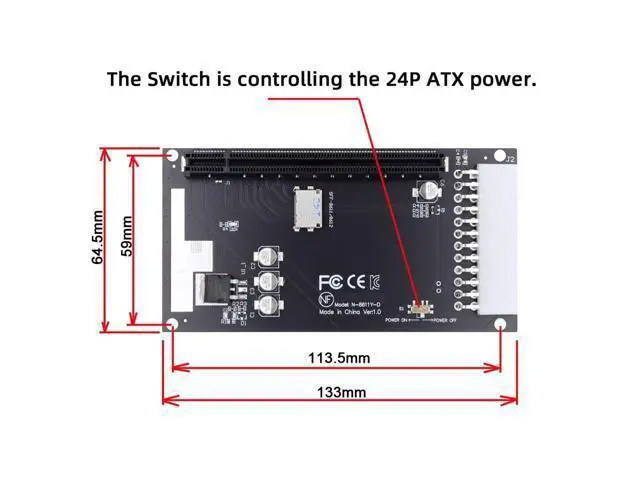 Alt view image 3 of 7 - 4X Oculink SFF-8612 SFF-8611 to PCIE PCI-Express 16x Adapter with ATX 24pin Power Port for Mainboard Graphics Card