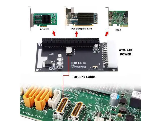 Alt view image 7 of 7 - 4X Oculink SFF-8612 SFF-8611 to PCIE PCI-Express 16x Adapter with ATX 24pin Power Port for Mainboard Graphics Card