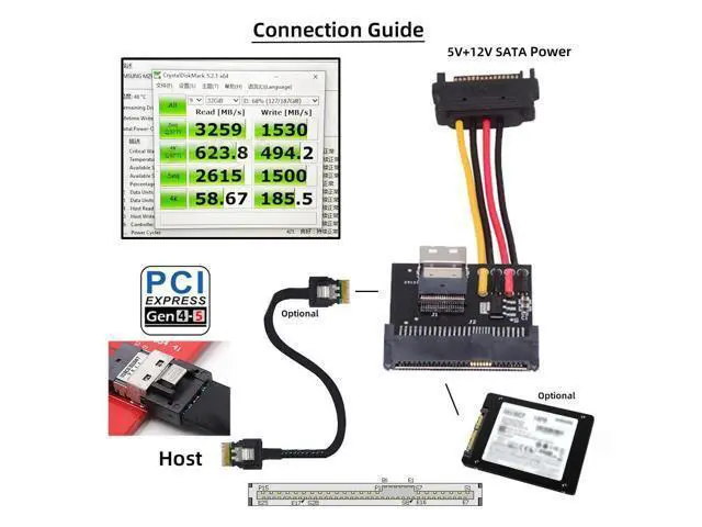 Alt view image 5 of 7 - Adapter SFF-8654 Slimline Female Host to U.2 U.3 SFF-8639 NVME PCIe PCI-Express SSD Adapter for Mainboard