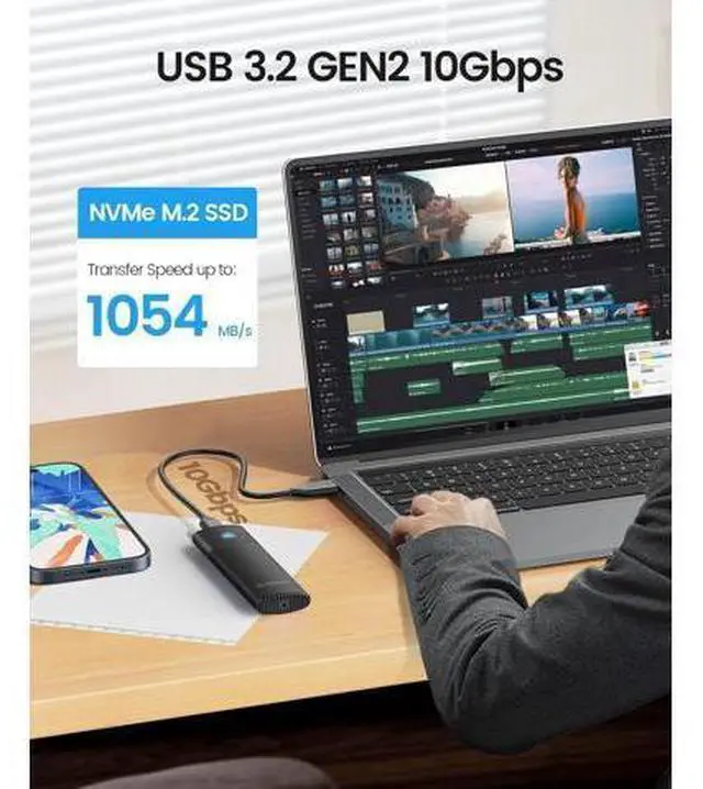 Alt view image 2 of 7 - Aluminum M.2 NVMe SSD Enclosure , Tool-Free 10Gbps USB C Adapter, USB 3.2 M.2 NVMe Reader, External SSD Case Thunderbolt 3 Compatible, Supports 4TB 2230/2242/2260/2280 PCIe M-Key SSDs-BK(G2A)