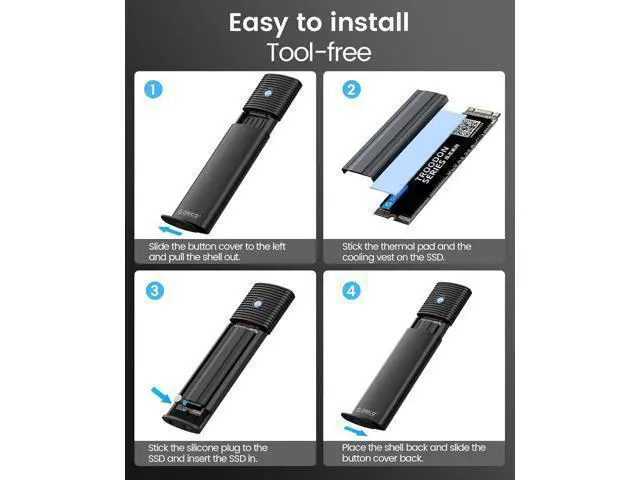 Alt view image 6 of 7 - Aluminum M.2 NVMe SSD Enclosure , Tool-Free 10Gbps USB C Adapter, USB 3.2 M.2 NVMe Reader, External SSD Case Thunderbolt 3 Compatible, Supports 4TB 2230/2242/2260/2280 PCIe M-Key SSDs-PWM2-BK
