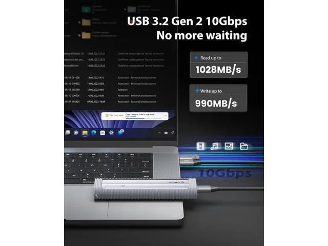 Alt view image 2 of 7 - Aluminum M.2 NVMe SSD Enclosure, USB 3.2 Gen 2(10Gbps ) to Tool-Free NVMe PCI-E M.2 SSD Case, Support UASP for M/B&M Keys Size 2230/2242/2260/2280