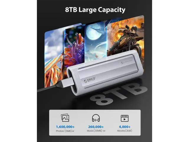 Alt view image 7 of 7 - Aluminum M.2 NVMe SSD Enclosure, USB 3.2 Gen 2(10Gbps ) to Tool-Free NVMe PCI-E M.2 SSD Case, Support UASP for M/B&M Keys Size 2230/2242/2260/2280