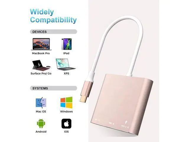 Alt view image 3 of 5 - Battony Rose Gold USB C to HDTV Adapter Type-C Multiport AV Converter with 4K HDTV Output USD3.0 & USBC 100W Fasting Charging Compatible for MacBook/Mac Pro Air iPad Pro and More USB-C Port Device