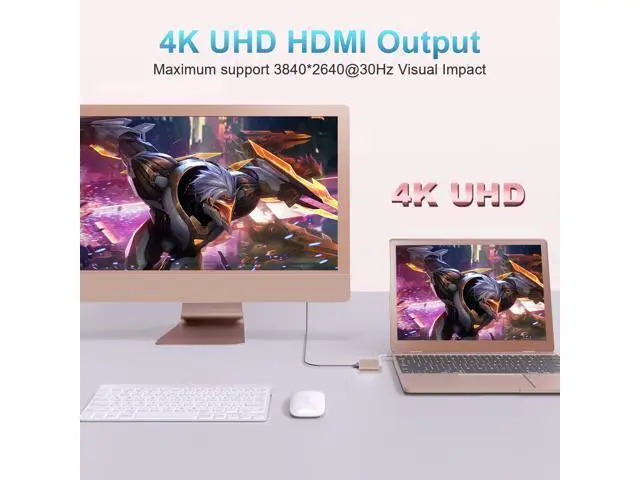 Alt view image 2 of 5 - Battony Rose Gold USB C to HDTV Adapter Type-C Multiport AV Converter with 4K HDTV Output USD3.0 & USBC 100W Fasting Charging Compatible for MacBook/Mac Pro Air iPad Pro and More USB-C Port Device