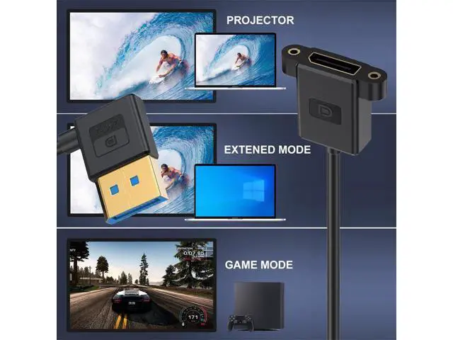 Alt view image 7 of 7 - Cable Ultrafine Left Angled DisplayPort 1.4 DP Male to Female Extension Cable 8K 60hz 4K 144hz for Desktop Laptop Monitor Graphics Card 30cm