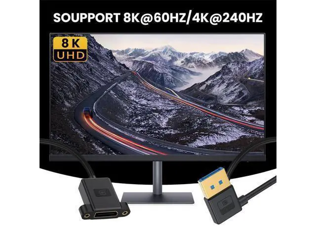 Alt view image 4 of 7 - Cable Ultrafine Right Angled DisplayPort 1.4 DP Male to Female Extension Cable 8K 60hz 4K 144hz for Desktop Laptop Monitor Graphics Card 30cm