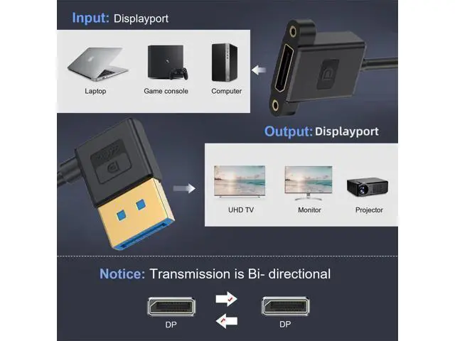 Alt view image 5 of 7 - Cable Ultrafine Right Angled DisplayPort 1.4 DP Male to Female Extension Cable 8K 60hz 4K 144hz for Desktop Laptop Monitor Graphics Card 30cm