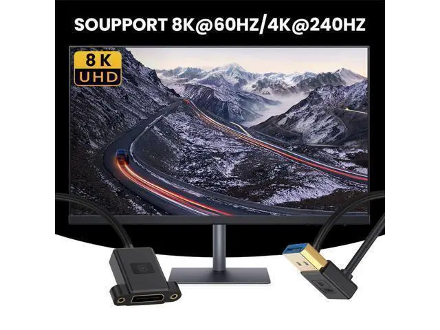 Alt view image 4 of 7 - Cable Ultrafine Up Angled DisplayPort 1.4 DP Male to Female Extension Cable 8K 60hz 4K 144hz for Desktop Laptop Monitor Graphics Card 30cm
