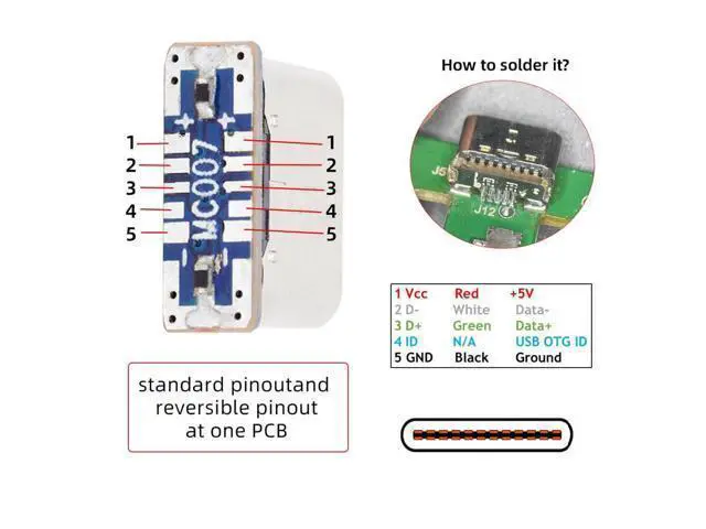 Alt view image 4 of 7 - Connector 5pcs/lot DIY Solder Type-C Female Socket Connector Replace for Micro-USB 5Pin Female SMT Type DC 5V Power