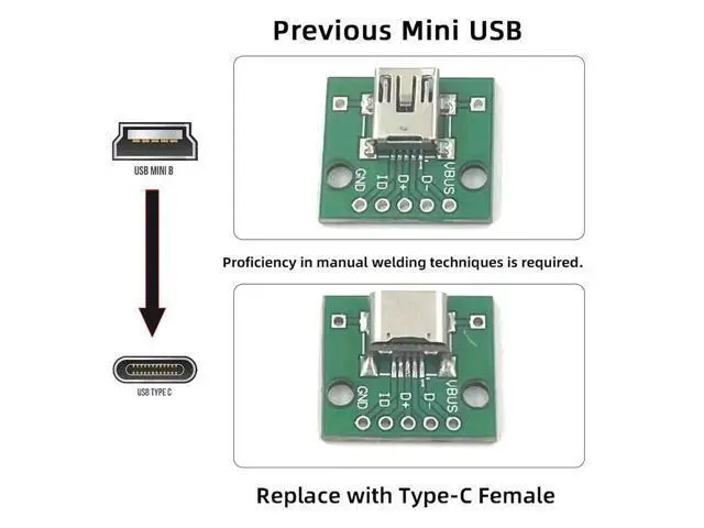 Alt view image 6 of 7 - Connector 5pcs/lot DIY Solder Type-C Female Socket Connector Replace for MiNIn-USB 5Pin Female SMT Type DC 5V Power