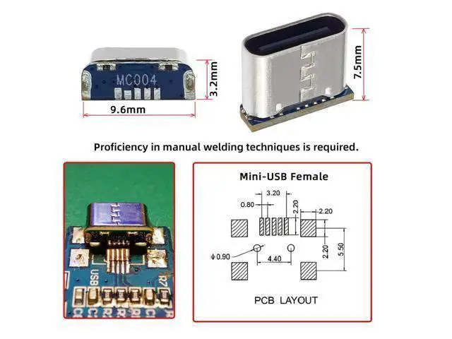 Alt view image 7 of 7 - Connector 5pcs/lot DIY Solder Type-C Female Socket Connector Replace for MiNIn-USB 5Pin Female SMT Type DC 5V Power