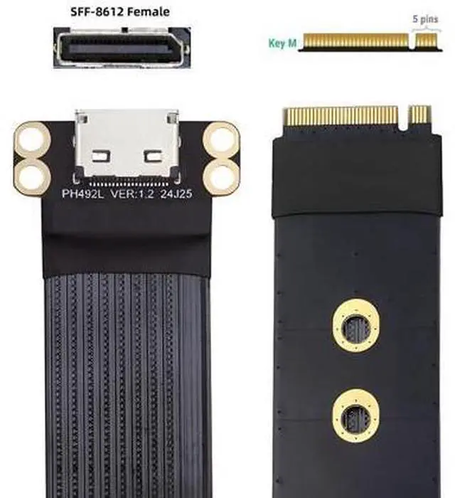 Alt view image 2 of 7 - 2280 NGFF PCI-E4.0 M.2 M-Key to Oculink SFF-8612 SFF-8611 Host Cable 15cm for NVME U.2 SSD Egpu