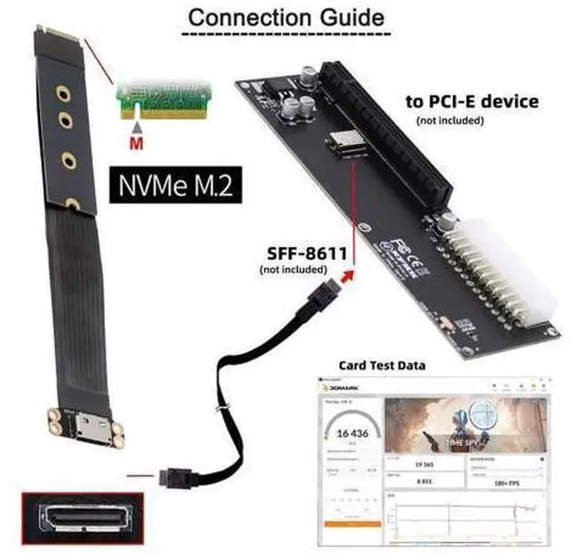 Alt view image 6 of 7 - 2280 NGFF PCI-E4.0 M.2 M-Key to Oculink SFF-8612 SFF-8611 Host Cable 15cm for NVME U.2 SSD Egpu