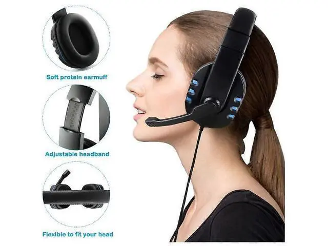 Alt view image 4 of 5 - 3.5mm Gaming Headset with Mic, Over-Ear Noise Isolating Headphones, Volume Control, Compatible with PC, PS4, Xbox One (Black)