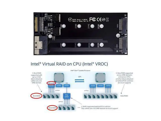 Alt view image 3 of 7 - Dual 2X NVME M.2 AHCI to PCIE Express 3.0 4.0 Slimline SFF-8654 8X Raid Card VROC Raid0 Hyper Adapter