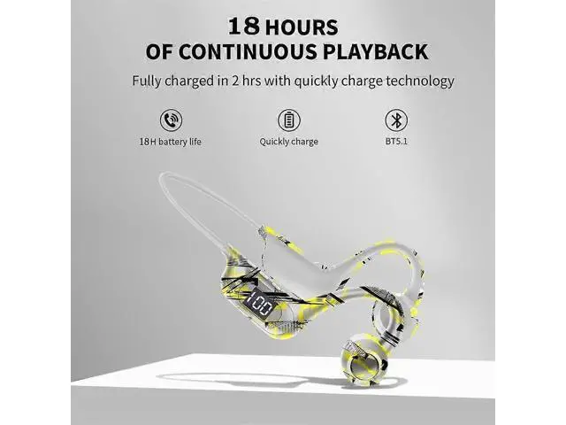 Alt view image 4 of 5 - 5.3 Bluetooth Bone Conduction Headphones, Open Ear Wireless with LED Display, IP56 Waterproof, 8H Playtime