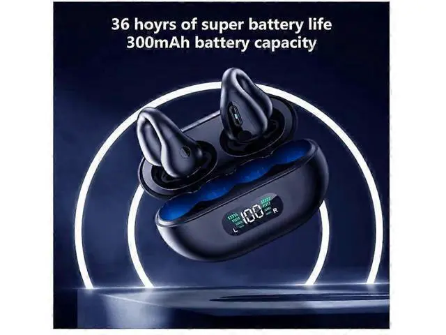 Alt view image 2 of 5 - 5.3 Wireless Open Ear Clip Earbuds, Noise Canceling Sports Headphones with Earhooks (White)