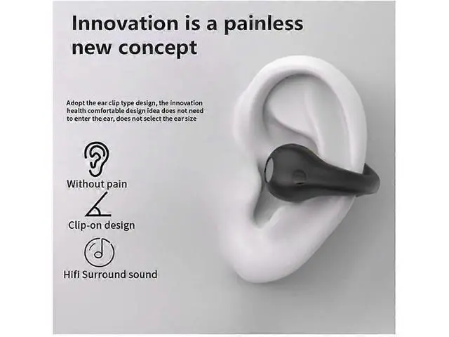 Alt view image 5 of 5 - 5.3 Wireless Open Ear Clip Headphones, Noise Canceling Sports Earbuds with Earhooks (Black)