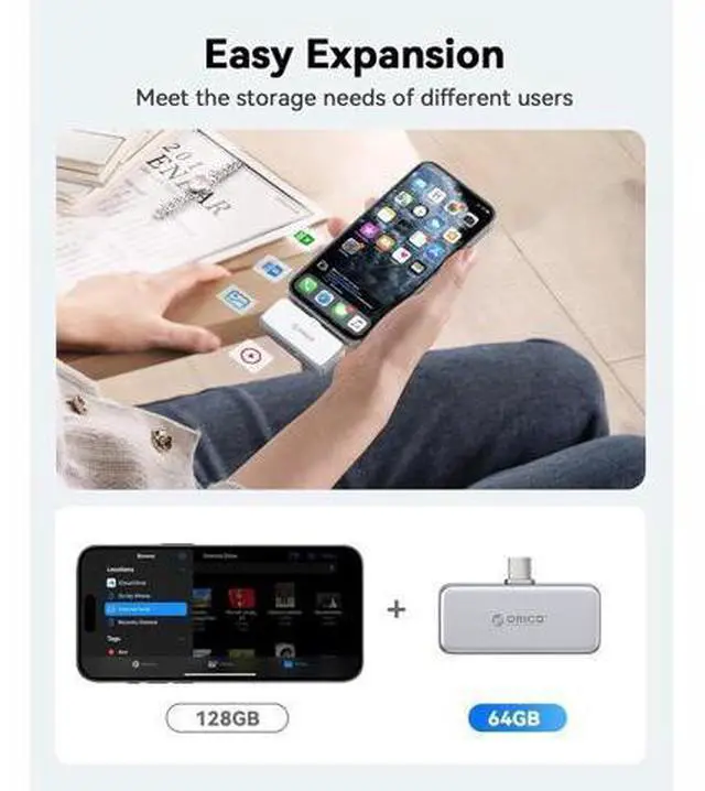 Alt view image 2 of 6 - External SSD 64GB - Aluminum Alloy Portable SSD with PD 100W Fast Charging, Direct Plug Design, 90MB/s Portable SSD, Reliable Storage for iPhone 17, Tablets & Laptops - S5