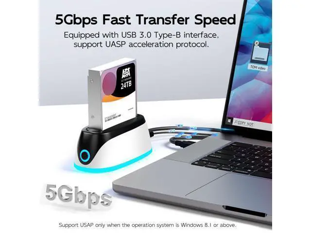 Alt view image 2 of 7 - Hard Drive Docking Station for 2.5 3.5 Inch SATA HDD SSD, 24TB Capacity, 12V 2A Power Supply, USB 3.0 to External Hard Drive Adapter Reader Case