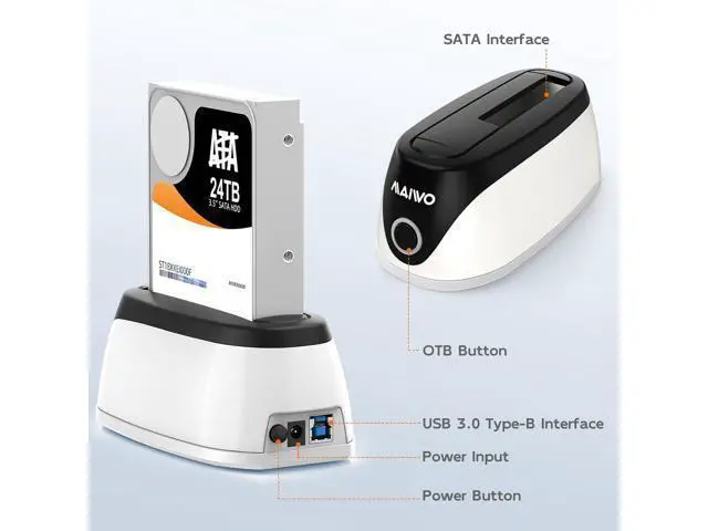 Alt view image 7 of 7 - Hard Drive Docking Station for 2.5 3.5 Inch SATA HDD SSD, 24TB Capacity, 12V 2A Power Supply, USB 3.0 to External Hard Drive Adapter Reader Case