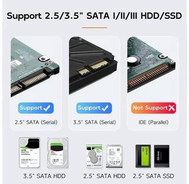 Alt view image 6 of 7 - Hard Drive Docking Station for 2.5 3.5 Inch SATA HDD SSD, 24TB Capacity, 12V 2A Power Supply, USB 3.0 to External Hard Drive Adapter Reader Case