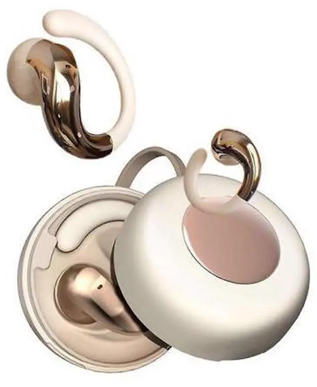 Main image of Beige Bluetooth Ear Clip Earbuds with Ear Hook, 5H Playback & Sweatproof for iPhone/Android