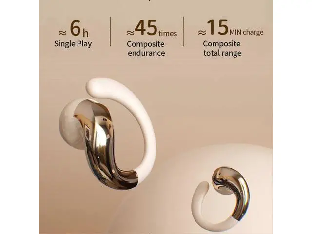 Alt view image 4 of 5 - Beige Bluetooth Ear Clip Earbuds with Ear Hook, 5H Playback & Sweatproof for iPhone/Android