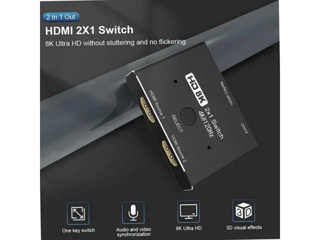 Alt view image 2 of 7 - HDMI 2.1 Ultra HD 8K High Speed 48Gbps Directional Switch Adapter 2in 1out 8K@60Hz 4K@120Hz Converter Compatible with XBOX PS5 Projectors Monitors
