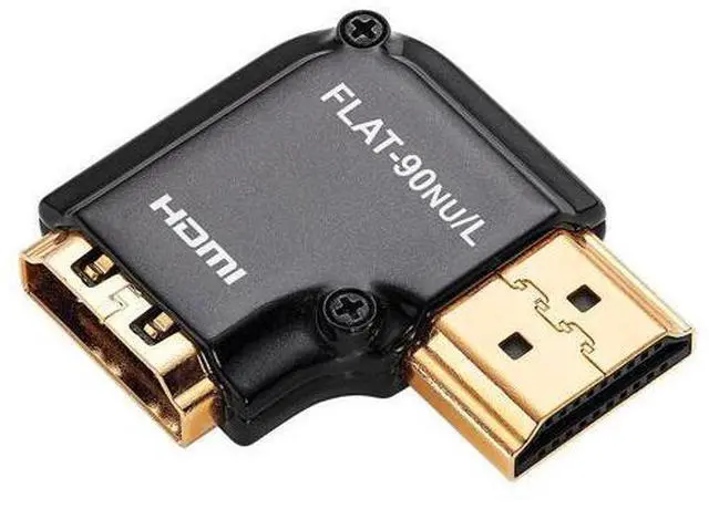 Main image of HDMI Adapter Male to Female Right Angle, Zinc Alloy Full Shielding 24K Gold Plated Connectors (FLAT-90NU/L)