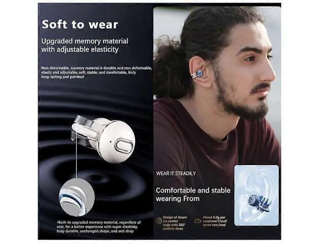 Alt view image 3 of 5 - Blue Sports Open Ear Earbuds - Wireless Clip-On Bone Conduction Headphones, 5H Play